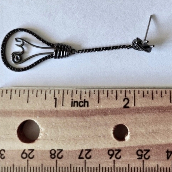 Dangle Stud Earrings, Black Retro Light Bulb Shape with Crystal Sparkle, Sassy - Picture 3 of 3